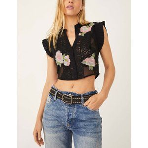 NWT Free People Rose Garden Lace Top / Black